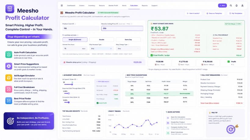 Profit Calculator — ManageOrder.in OMS for Meesho sellers